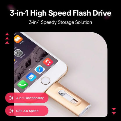 ⚡3 in 1 Flash Drive⚡ Portable High Speed USB 3.0 Memory Storage