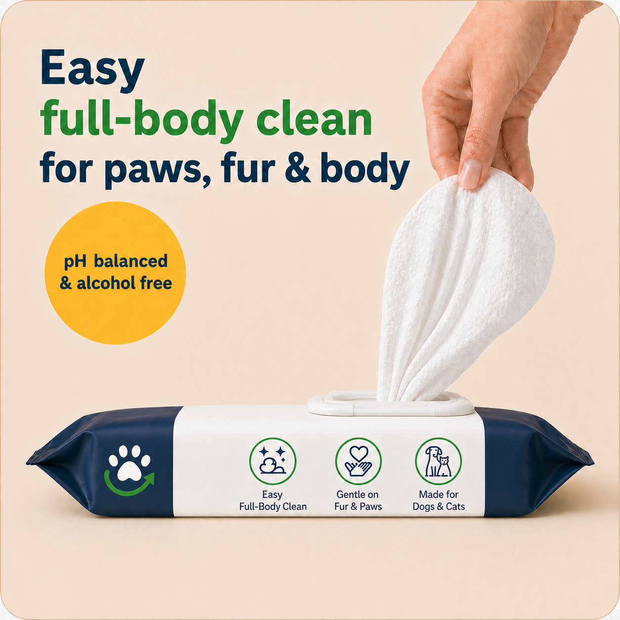 Deodorizing Glove Wipes for Dogs & Cats - Waterless Bath Alternative