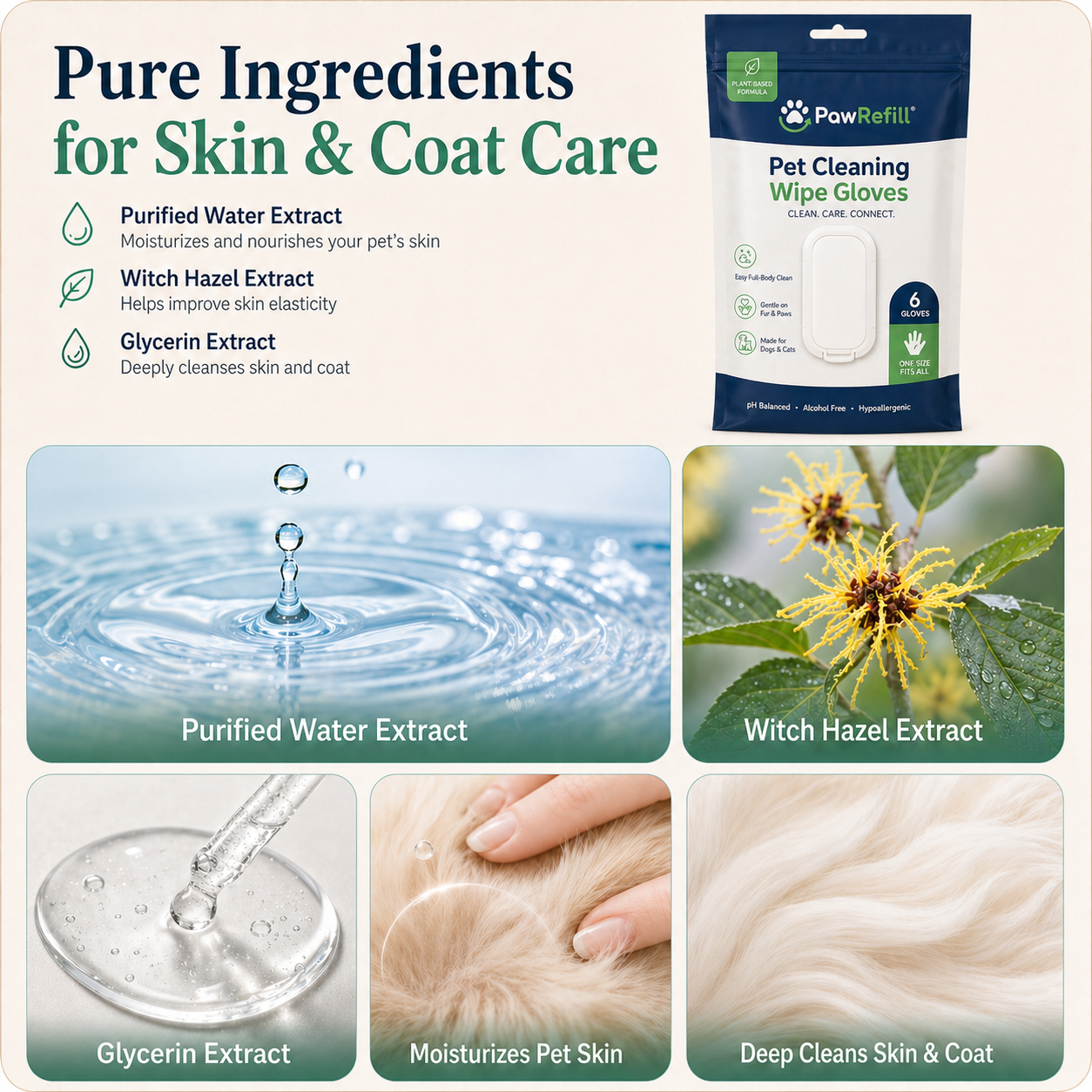 Deodorizing Glove Wipes for Dogs & Cats - Waterless Bath Alternative