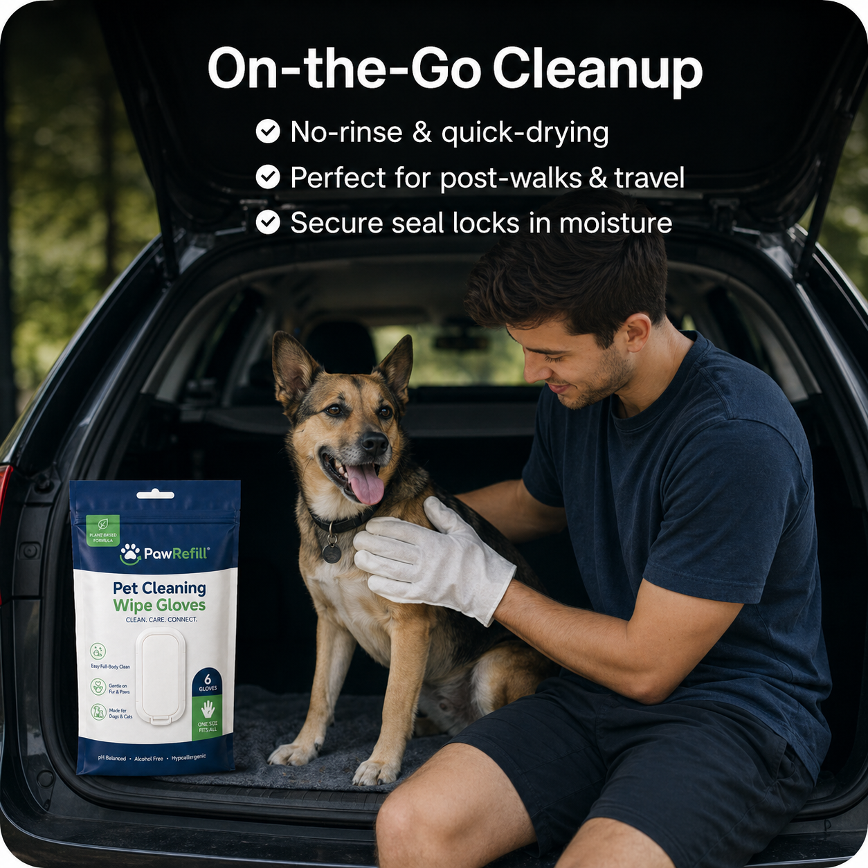 Deodorizing Glove Wipes for Dogs & Cats - Waterless Bath Alternative