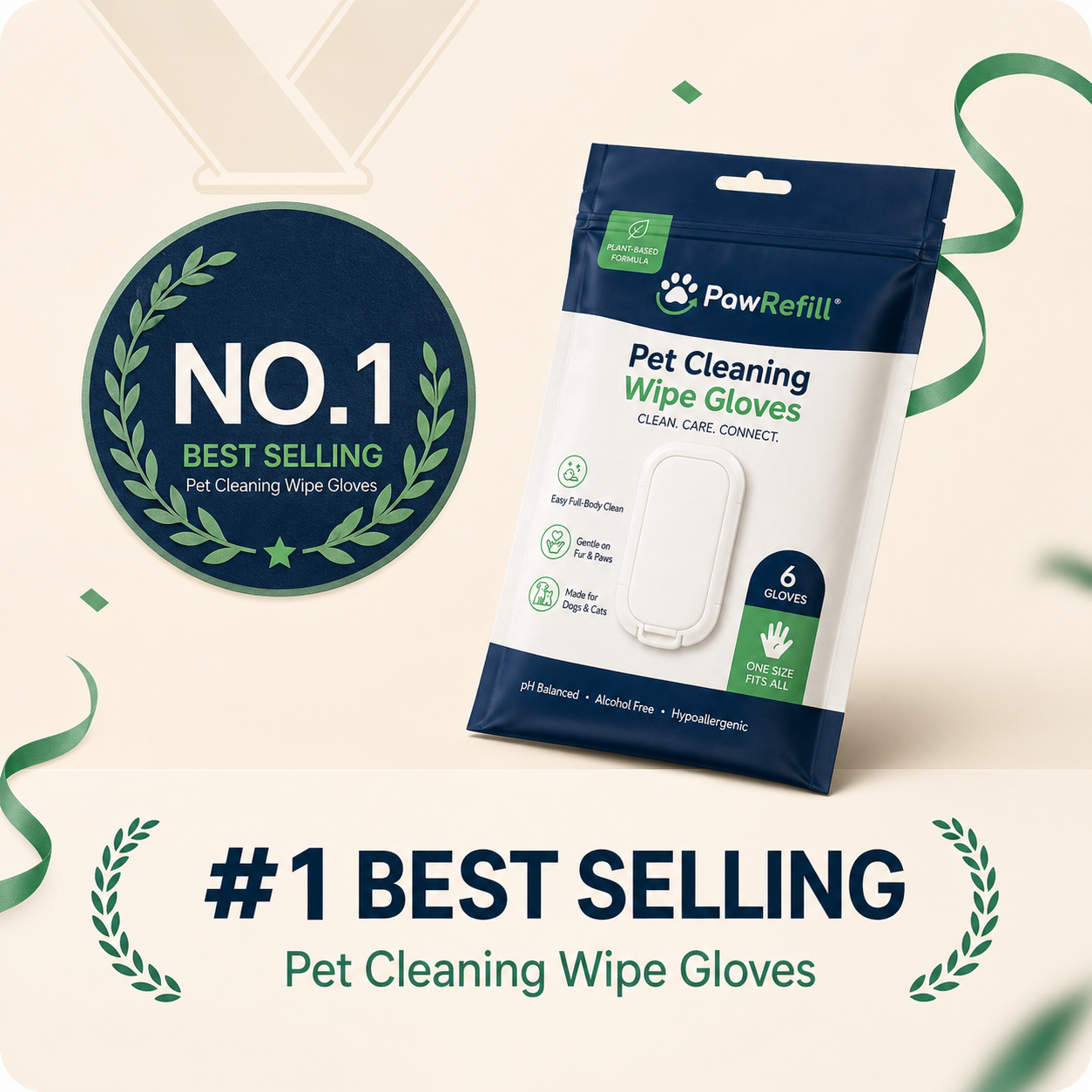 Deodorizing Glove Wipes for Dogs & Cats - Waterless Bath Alternative