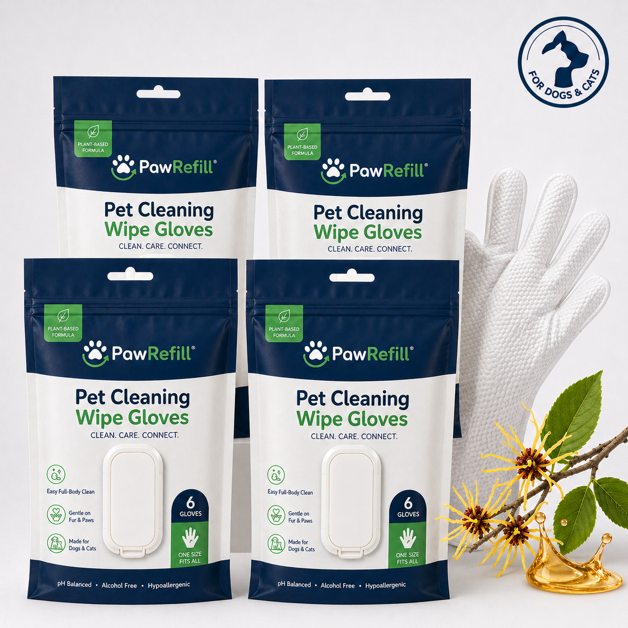 Deodorizing Glove Wipes for Dogs & Cats - Waterless Bath Alternative