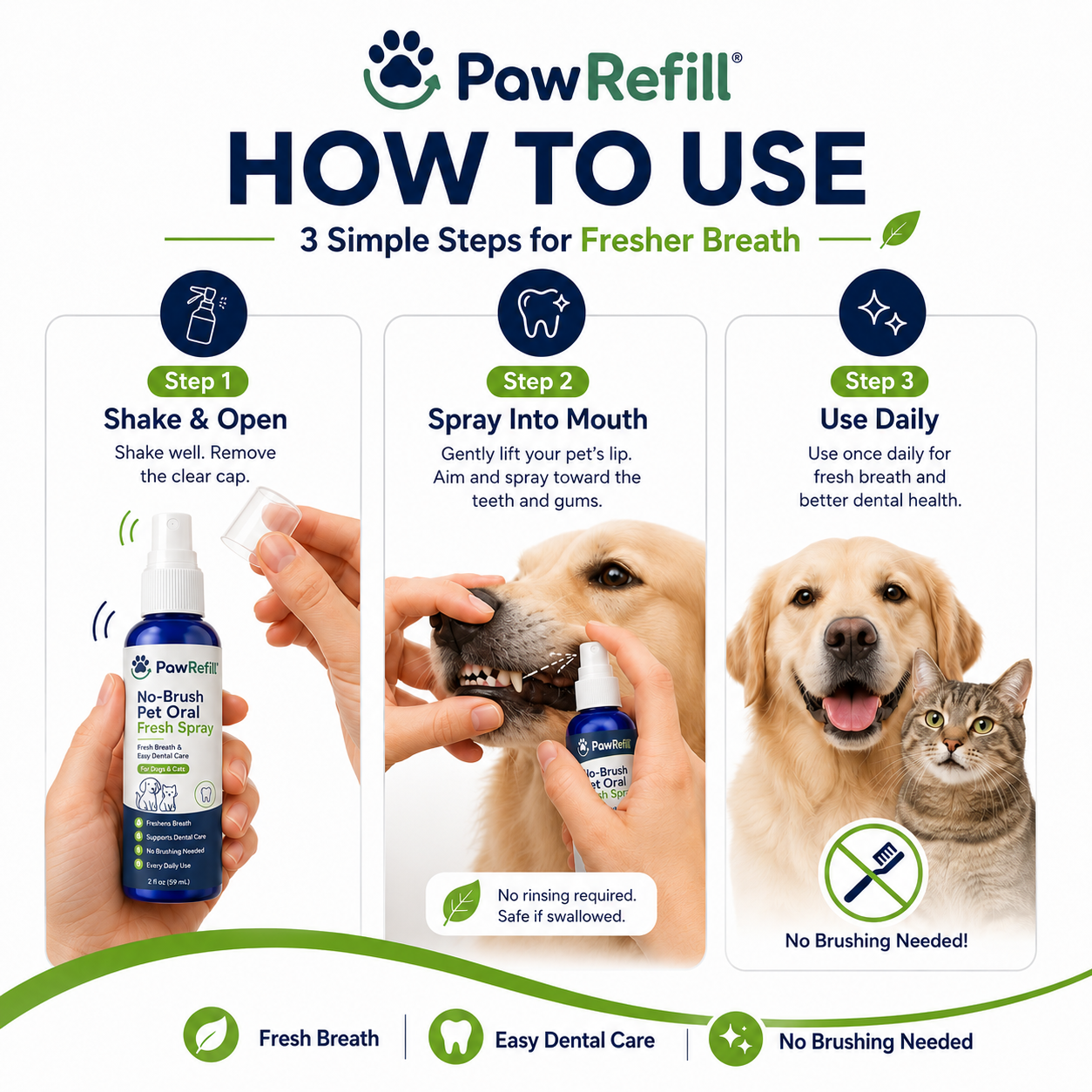 No-Brush Pet Oral Fresh Spray - Fresh Breath & Easy Dental Care